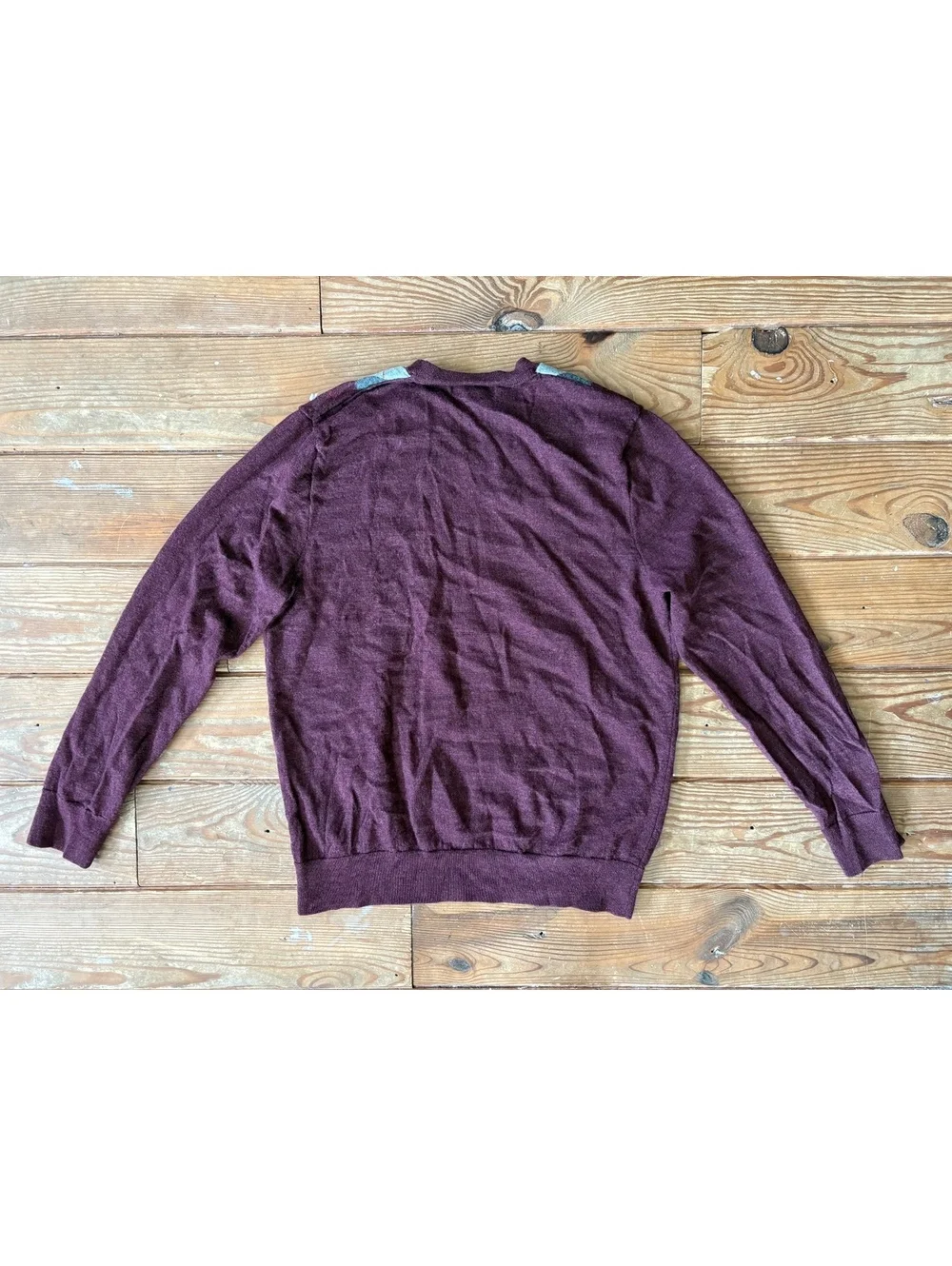 Banana Republic 100% Merino Wool Argyle V-Neck Sweater Men’s Large Burgundy